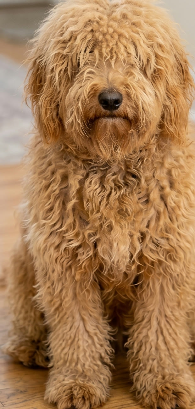 The same dog's coat, dull and matted before treatment